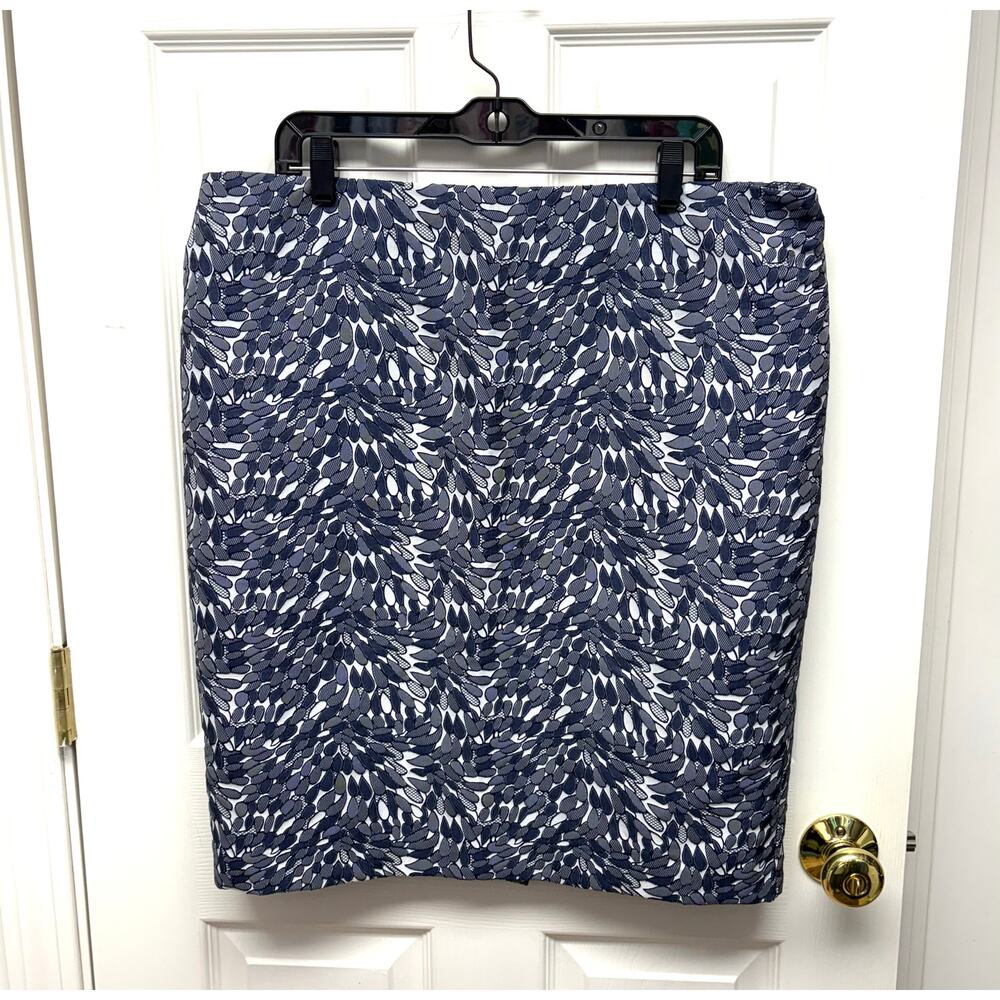 Ann Taylor Skirt Pencil Navy Blue White Pattern, Lined, Women's Size 14 16